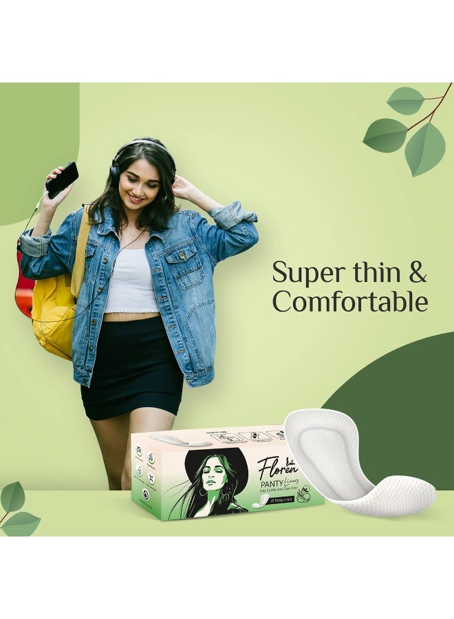 Floren Panty Liners (25 Liners) | Curvy Design for Extra Comfort | Cottony-Soft Surface with 185mm Wide Optimal Coverage - Image 5